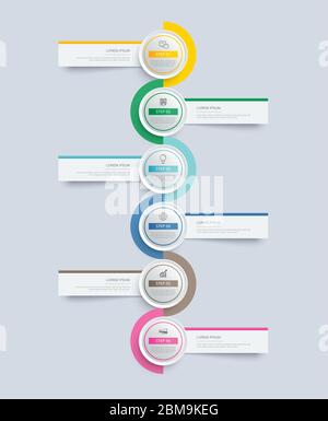 6 circle step infographic with abstract timeline template. Presentation step business modern background. Stock Vector
