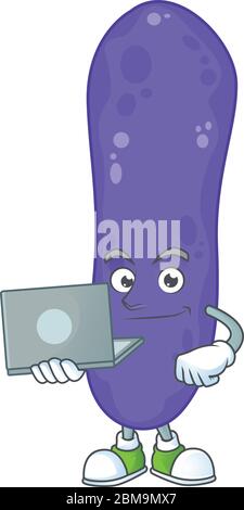 Diligent escherichia coli mascot design style working from home with laptop Stock Vector