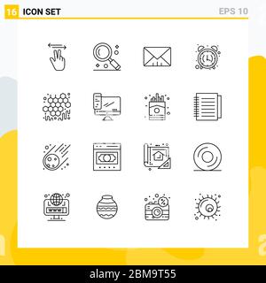 Mobile Interface Outline Set of 16 Pictograms of autumn, morning, ui, clock, alarm Editable Vector Design Elements Stock Vector