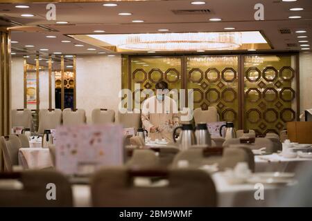 An empty Chinese restaurant in Hong Kong due to the pandemic Coronavirus Disease, COVID-19, Hong Kong, China. Stock Photo