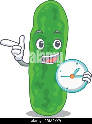Legionella micdadei mascot design concept smiling with clock Stock Vector