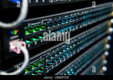 Network hub switch without patch cable. Close up Stock Photo