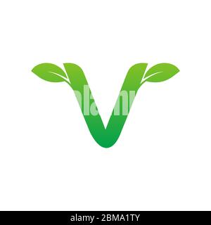 V letter leaf logo design concept Stock Vector