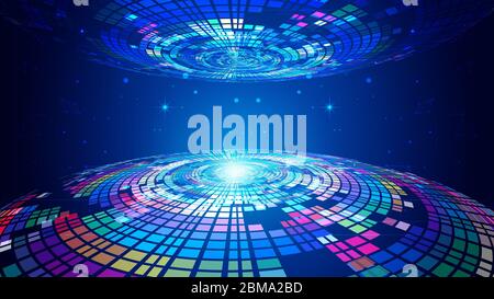 Particle vortex, digital earth, abstract UFO, future technology Stock Photo