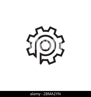 P gear lines letter logo design concept Stock Vector