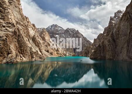 Beautiful landscape of famous mountain Lake Kel Suu. Located near Chinese border in Kyrgyzstan