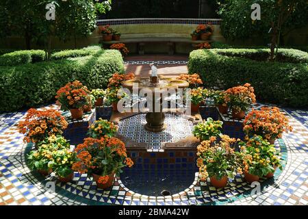 Natural fountain decorated in Climatron geodesic conservatory dome at Missouri Botanical garden - St.Louis town, MO Stock Photo