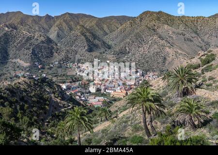 La Gomera - View of Vallehermoso from the hiking trail to Roque El Cano Stock Photo