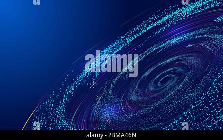 Glowing digital earth, cosmic swirl of particle flow, big data background of network technology. Stock Photo