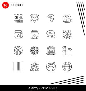 Pack of 16 creative Outlines of cinema, hands support, experience, giving, care Editable Vector Design Elements Stock Vector