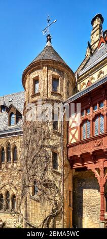 A medieval tower in the inner courtyard of Wernigerode Castle. Germany Stock Photo