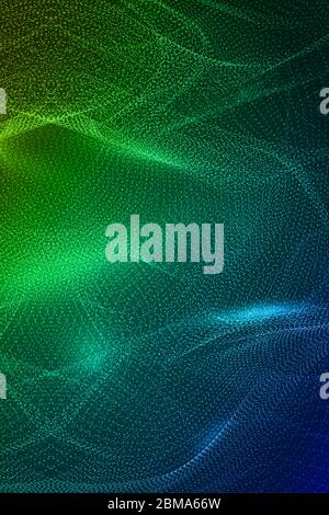 Colorful dynamic particles are like smoke, forming an abstract poster background. Stock Photo