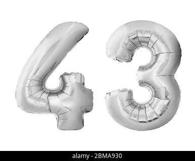 Number 43 forty three made of silver inflatable balloons isolated on white background Stock Photo