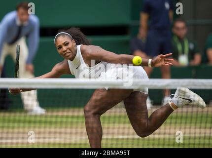 9th July 2016, Centre Court, Wimbledon, London: Serena Williams (USA) in action against Angelique Kerber, (GER) during the Women's Singles Final. Stock Photo