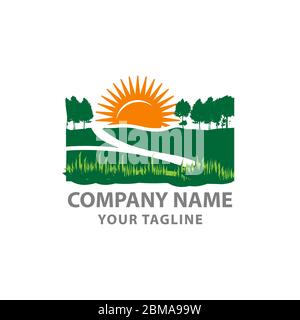 landscape logo for lawn or gardening business, organization or website. Stock Vector