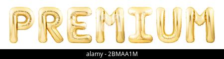 Word premium made of golden inflatable balloon isolated on white background Stock Photo