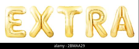 Word extra made of golden inflatable balloon isolated on white background Stock Photo