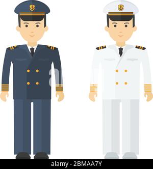 Military naval officer in full dress. Flat vector cartoon illustration. Stock Vector