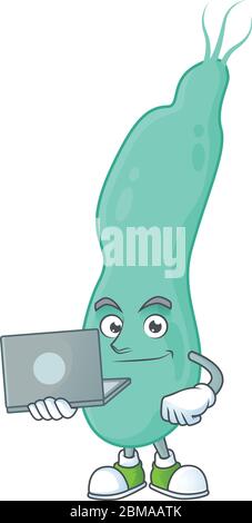 Diligent helicobacter pylory mascot design style working from home with laptop. Vector illustration Stock Vector