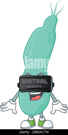 A cartoon mascot of helicobacter pylory enjoying game with Virtual reality headset. Vector illustration Stock Vector
