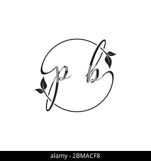 P B script letter circle leaf logo design concept Stock Vector