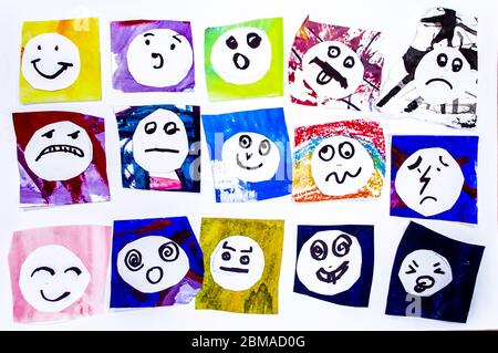 Emotions and colors. Graphic picturesque collage. Illustration of emotional intelligence. Stock Photo