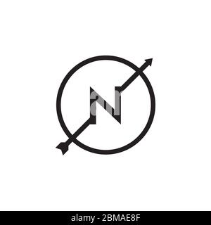 N letter with arrow and circle lines logo design vector Stock Vector