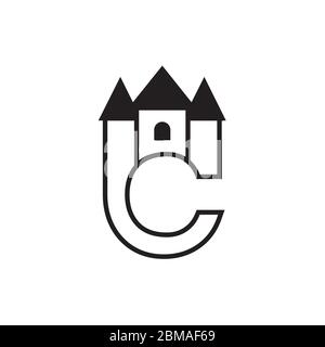 C castle letter logo design vector Stock Vector