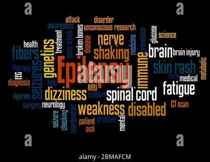 Epilepsy word cloud concept on black background. Stock Photo