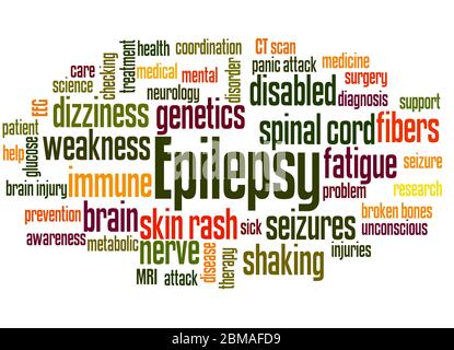 Epilepsy word cloud concept on white background. Stock Photo