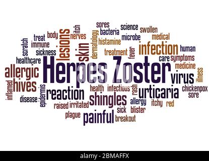 Herpes zoster word cloud concept on white background. Stock Photo
