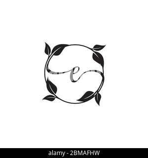 circle leaf letter E nature logo design concept Stock Vector