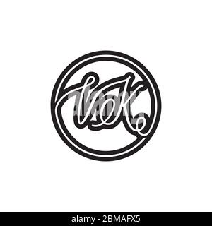 V K circle lines script letter logo design vector Stock Vector