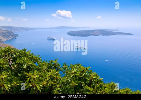 view from Island Santorin to two cruise ships, Greece, Cyclades, Santorin Stock Photo