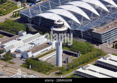 empty Munich Airport at corona crisis 2020, 07.05.2020, aerial view, Germany, Bavaria, Muenchen