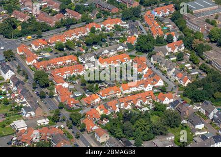 , multi-family house settlement Reitwinkelsiedlung in Recklinghausen, 16.08.2016, aerial view, Germany, North Rhine-Westphalia, Ruhr Area, Recklinghausen Stock Photo