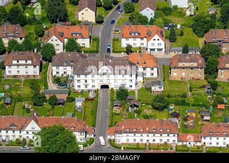 , multi-family house settlement Kreinbergsiedlung in Schwerte, 16.08.2017, aerial view, Germany, North Rhine-Westphalia, Ruhr Area, Schwerte Stock Photo