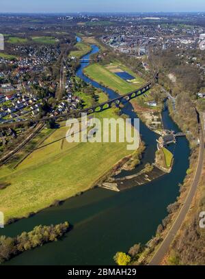 , hydroelectric power station Hohenstein and Ruhr viaduct in Witten, 27.03.2017, aerial view, Germany, North Rhine-Westphalia, Ruhr Area, Witten Stock Photo