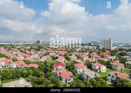 Aerial view of a neighborhood housing  in the Shanghai suburban Stock Photo