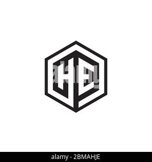 H E hexagon letter logo design concept Stock Vector