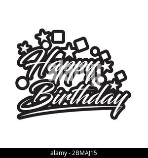 happy birthday handwriting word lines design template Stock Vector
