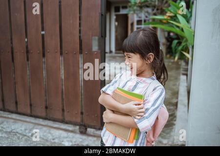 asian kid school. girl getting ready to school Stock Photo
