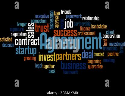 Agreement word cloud concept on black background. Stock Photo