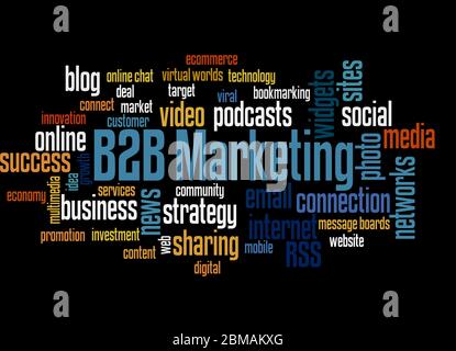 B2B marketing word cloud concept on black background. Stock Photo