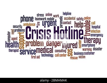 Crisis hotline word cloud concept on white background. Stock Photo