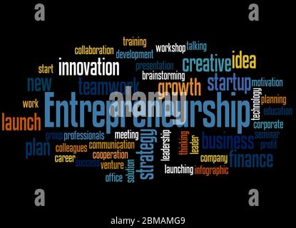 Entrepreneurship word cloud concept on black background. Stock Photo