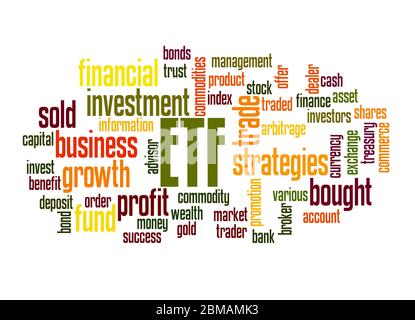 ETF exchange trades funds word cloud concept on white background. Stock Photo