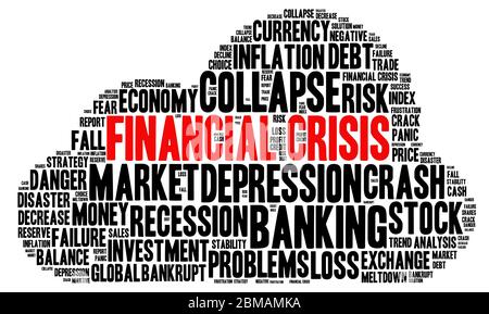 Financial crisis word cloud concept on white background. Stock Photo