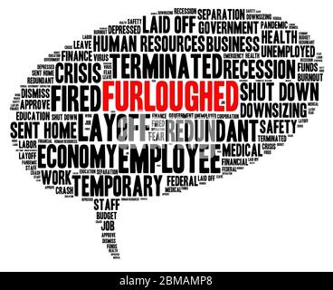 Furloughed speech bubble shaped word cloud concept on white background. Stock Photo