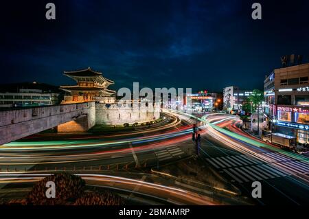 Hwaseong Fortress, South Korea - 07 MAY 2020:  Hwaseong Fortress is in Suwon, just south of Seoul. Stock Photo